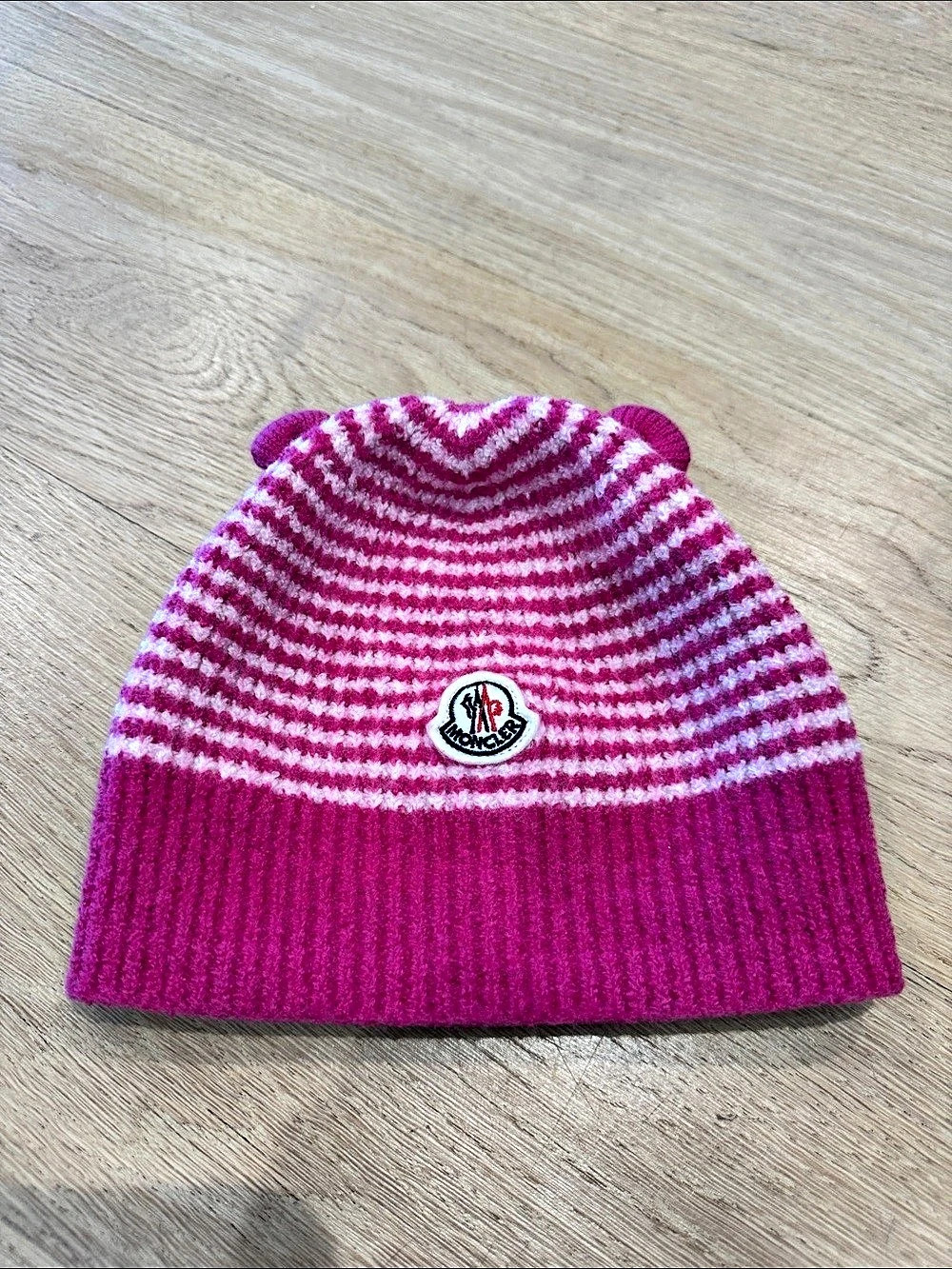 Moncler Striped Beanie with Ears Pink Striped Ear Beanie Pink & White, Girls XS